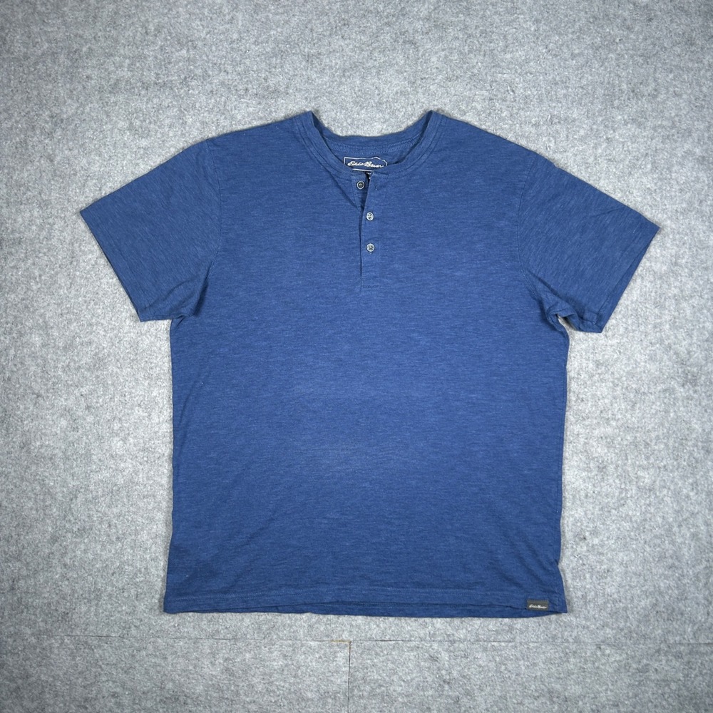 Eddie Bauer Henley Shirt Mens Large Blue Short Sleeve Casual Outdoor Everyday